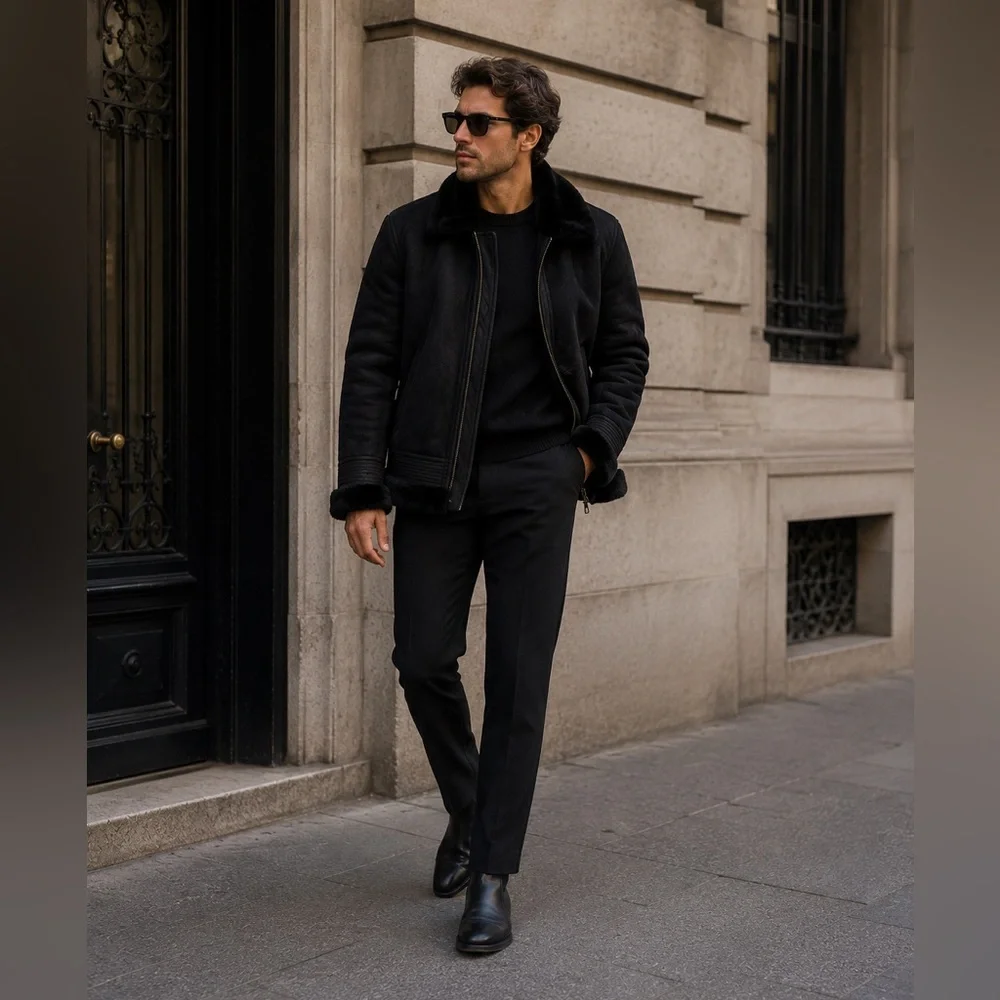 Sean John Mens Black Shearling Lining Suede Leather Coat winter Jacket Size 3XL